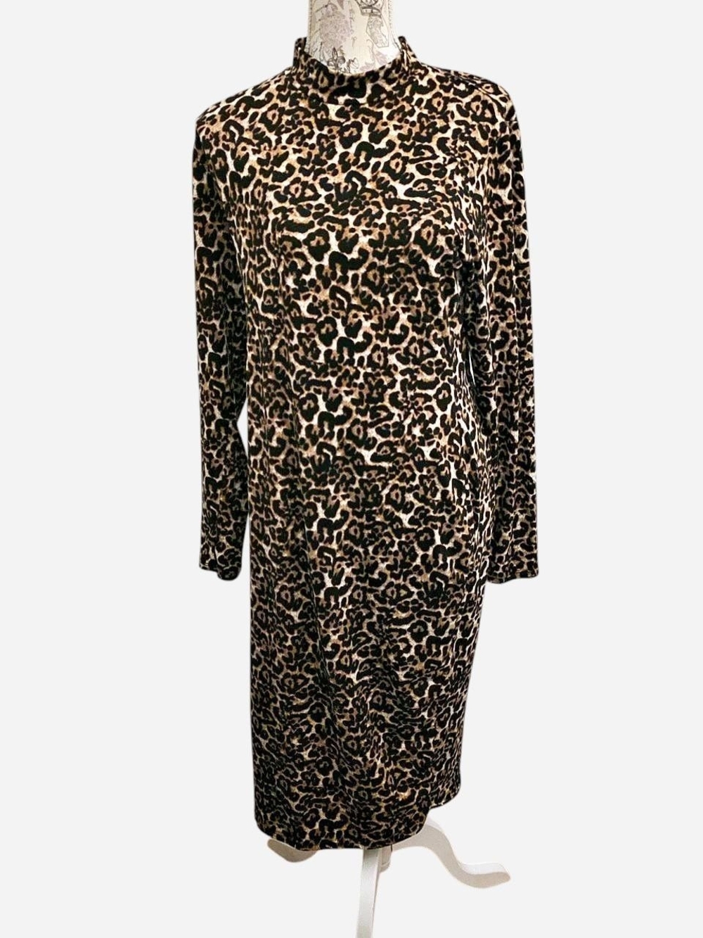 Leopard Print Midi Shift Dress - Brown/Black